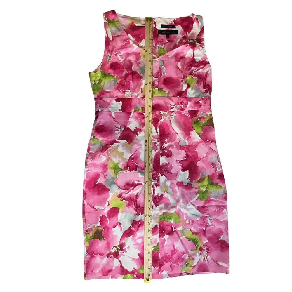 Anne Klein Watercolor Floral Sheath Dress Size 10 - Pink Cotton Stretch - Picture 5 of 9